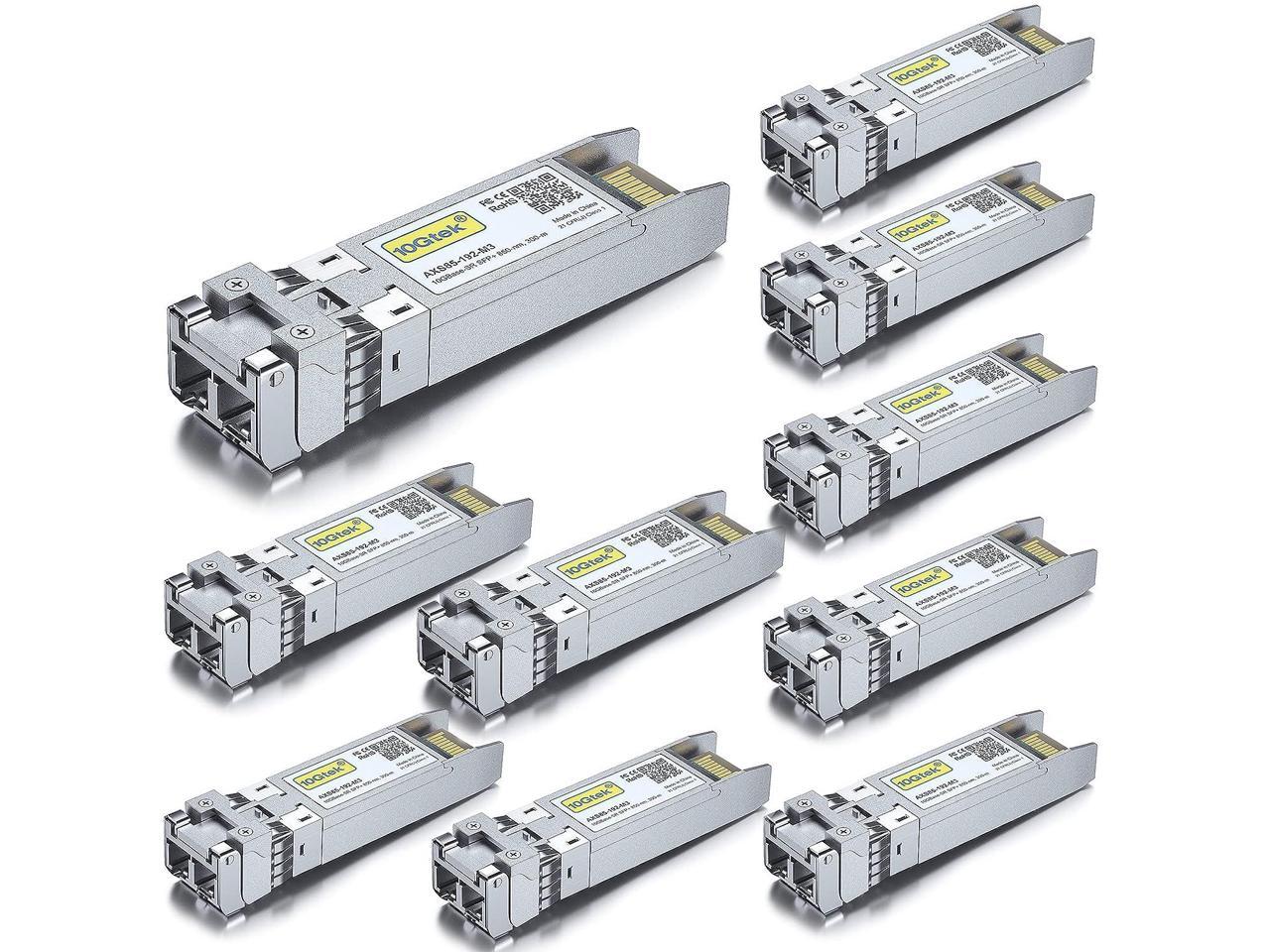 10Gtek 10-PACK 10GBase-SR Multimode SFP+ to LC Fiber Module Transceiver for Cisco SFP-10G-SR, Ubiquiti UF-MM-10G, Meraki, Mikrotik, Netgear, D-Link, Edgecore, Linkysys etc. (850nm MMF, up to 300M)