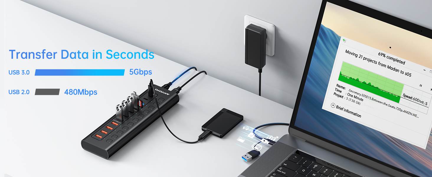 Anyoyo 11-Port 48W USB 3.0 Splitter Powered USB Hub