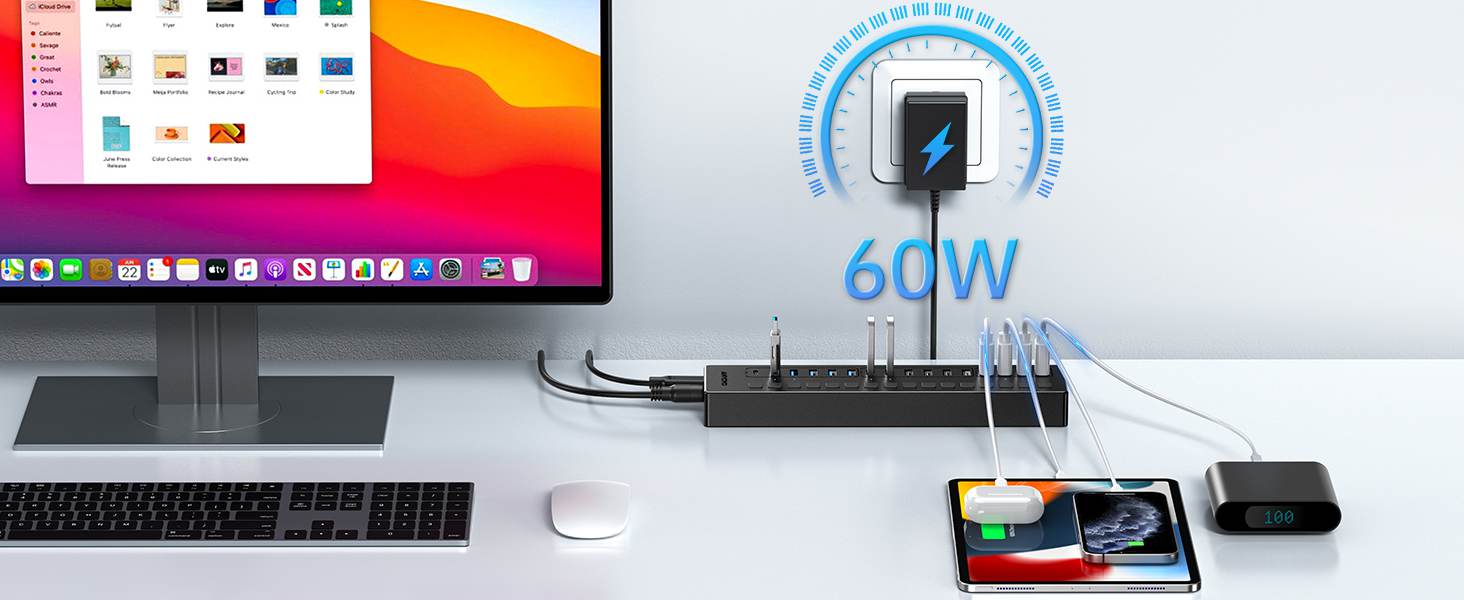 Anyoyo 16-Port 60W USB 3.0 Splitter Powered USB Hub