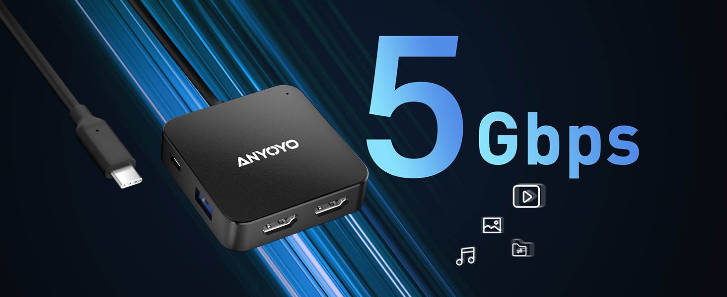 Anyoyo 6-in-1 USB C 3.0  Docking Station with Dual 4K 60Hz HDMI 100W PD