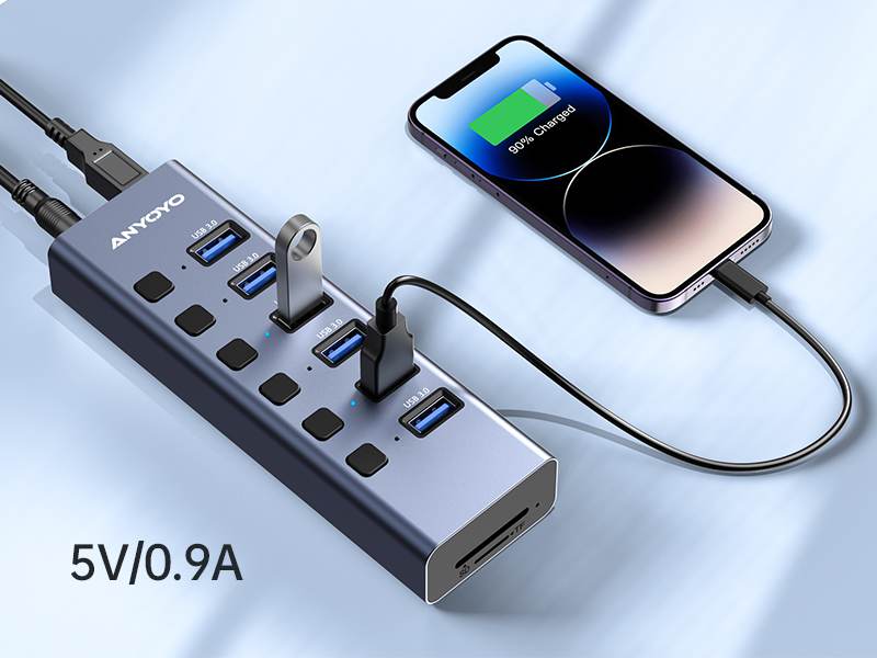 Anyoyo 8-Port USB 3.0 Powered USB Hub with TF/SD Card Reader