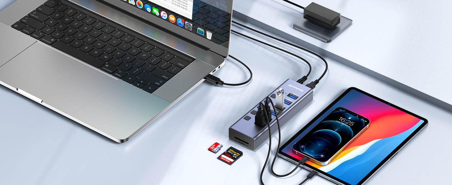 Anyoyo 8-Port USB 3.0 Powered USB Hub with TF/SD Card Reader