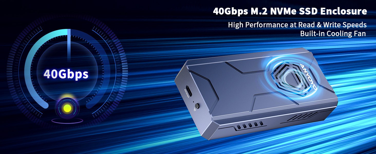 Anyoyo 40Gbps M.2 NVMe to USB C Built-in Fan SSD Enclosure