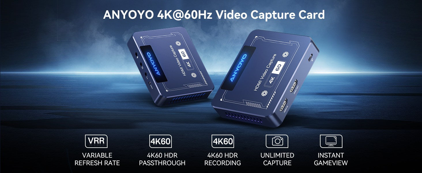 Anyoyo 4K60 HDR Game Live Video Capture Card with Built-in Cooling Fan