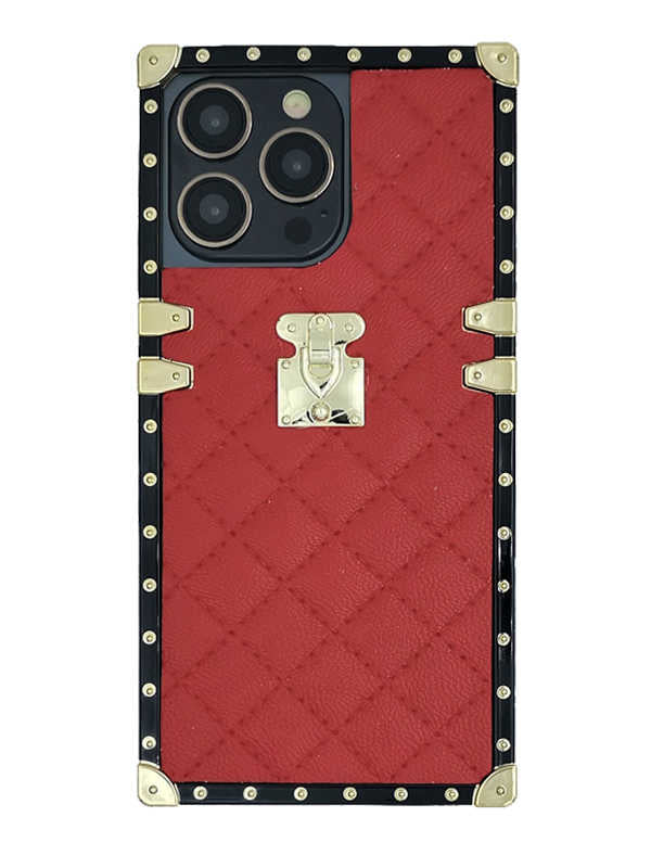 Lux Square Iphone Case, Lambskin Phone Case, Plaid Leather Case