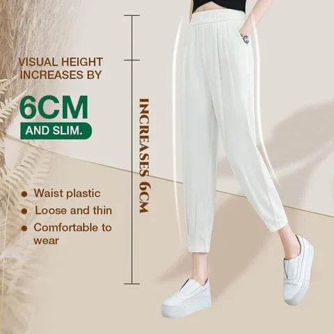 Image showcasing the pants capability of increase in height when worn