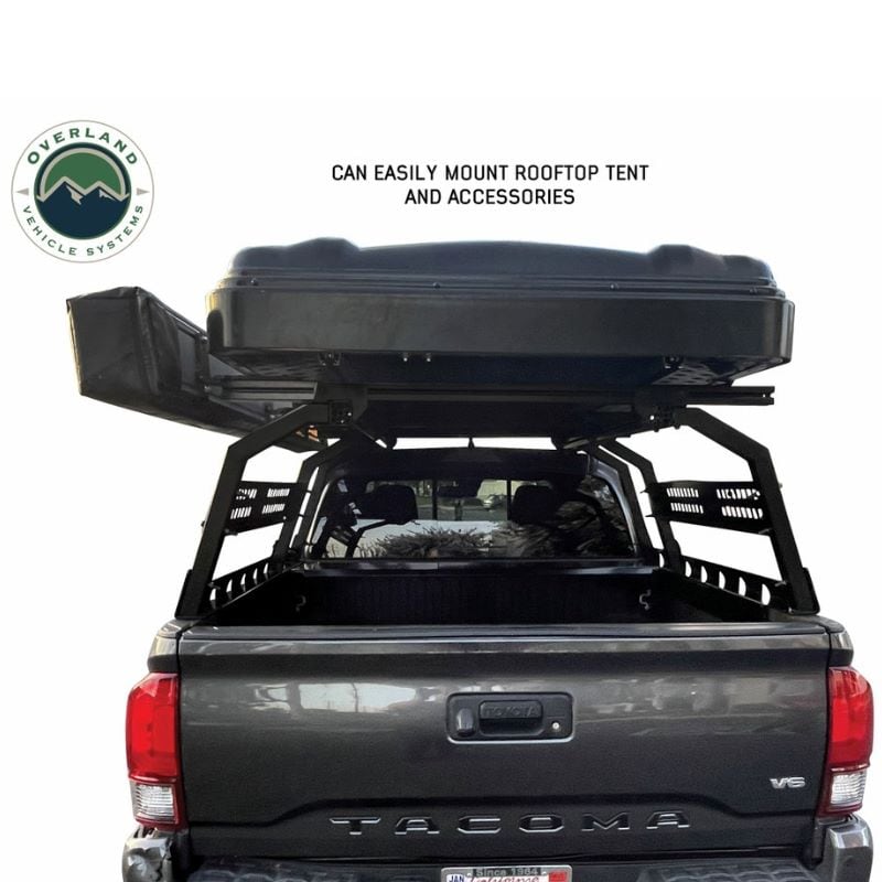 overland-vehicle-systems-discovery-rack-rear-view-on-toyota-tacoma-with-roof-top-tent-fitted