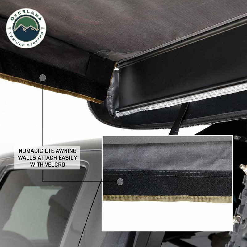 overland-vehicle-systems-nomadic-180-lte-awning-wall-with-windows-open-close-up-view-attached-with-velcro