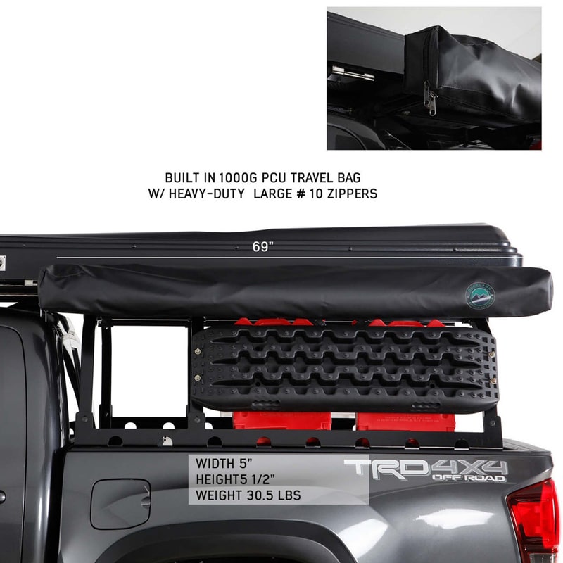 overland-vehicle-systems-nomadic-270lte-awning-driver-side-toyota-tacoma-side-view-built-in-1000g-pcu-travel-bag