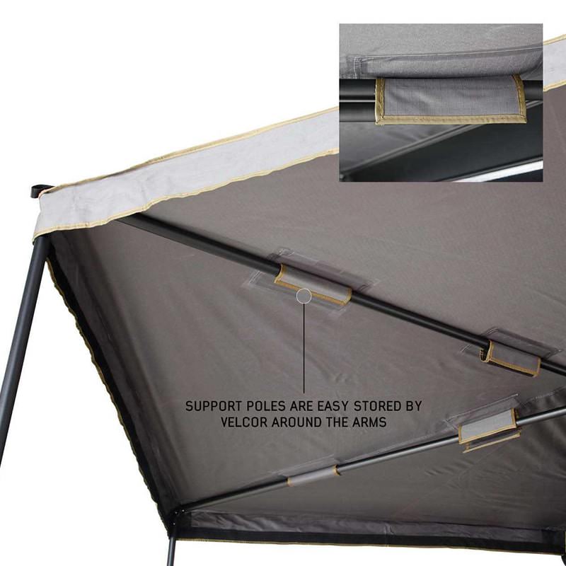 overland-vehicle-systems-nomadic-270lte-awning-support-poles-stored-by-velcro-around-the-arm