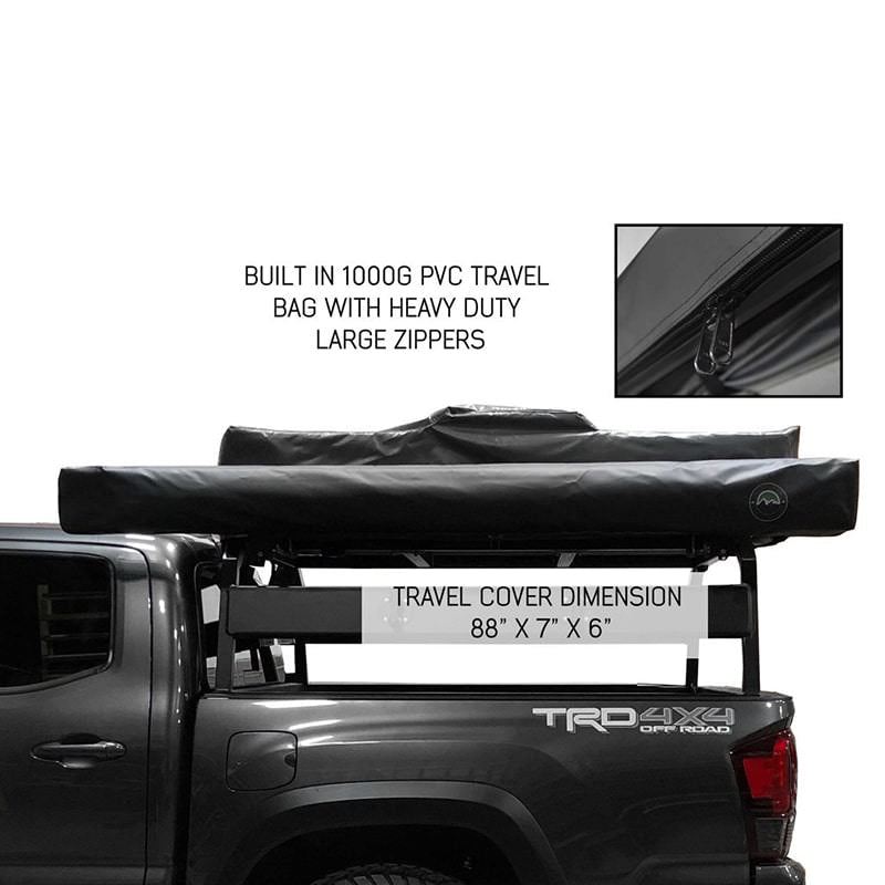 overland-vehicle-systems-nomadic-awning-180-driver-side-closed-side-view-on-toyota-tacoma-with-travel-cover-dimensions
