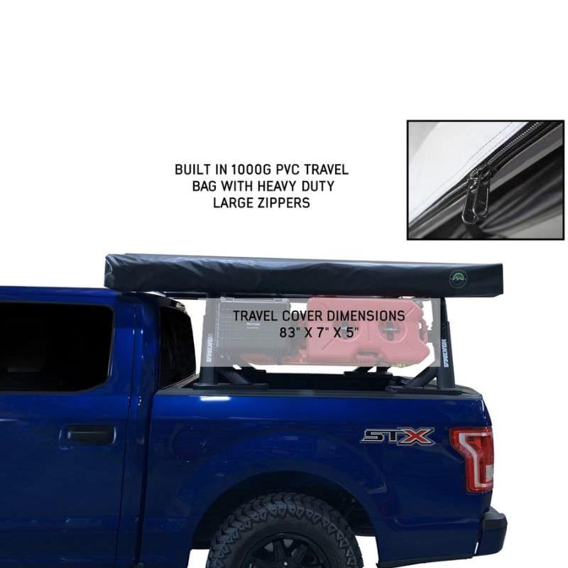 overland-vehicle-systems-nomadic-lt-270-awning-with-walls-driver-side-closed-side-view-on-ford-ranger-with-travel-cover-description