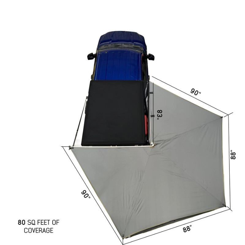 overland-vehicle-systems-nomadic-lt-270-awning-with-walls-passenger-side-open-top-view-on-ford-ranger-with-dimensions