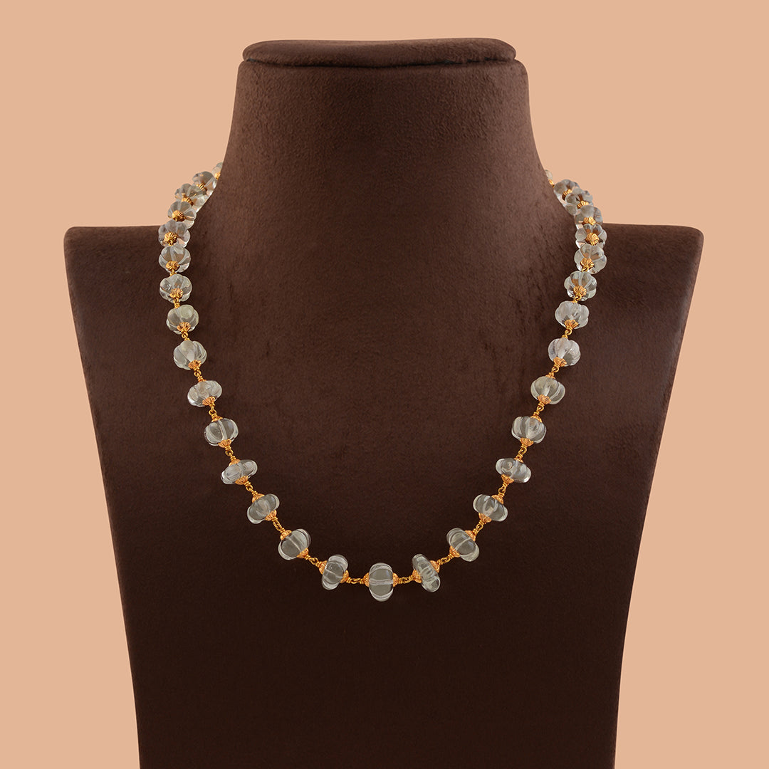 Single Line White Shell Pearl and Gold Plated Stone Ring Necklace (PS477)  -- PS477