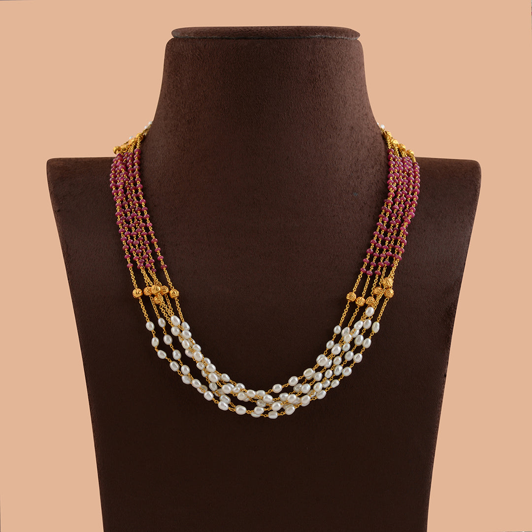 Lightweight Pearl Chain with gold pendant | Kameswari Jewellers