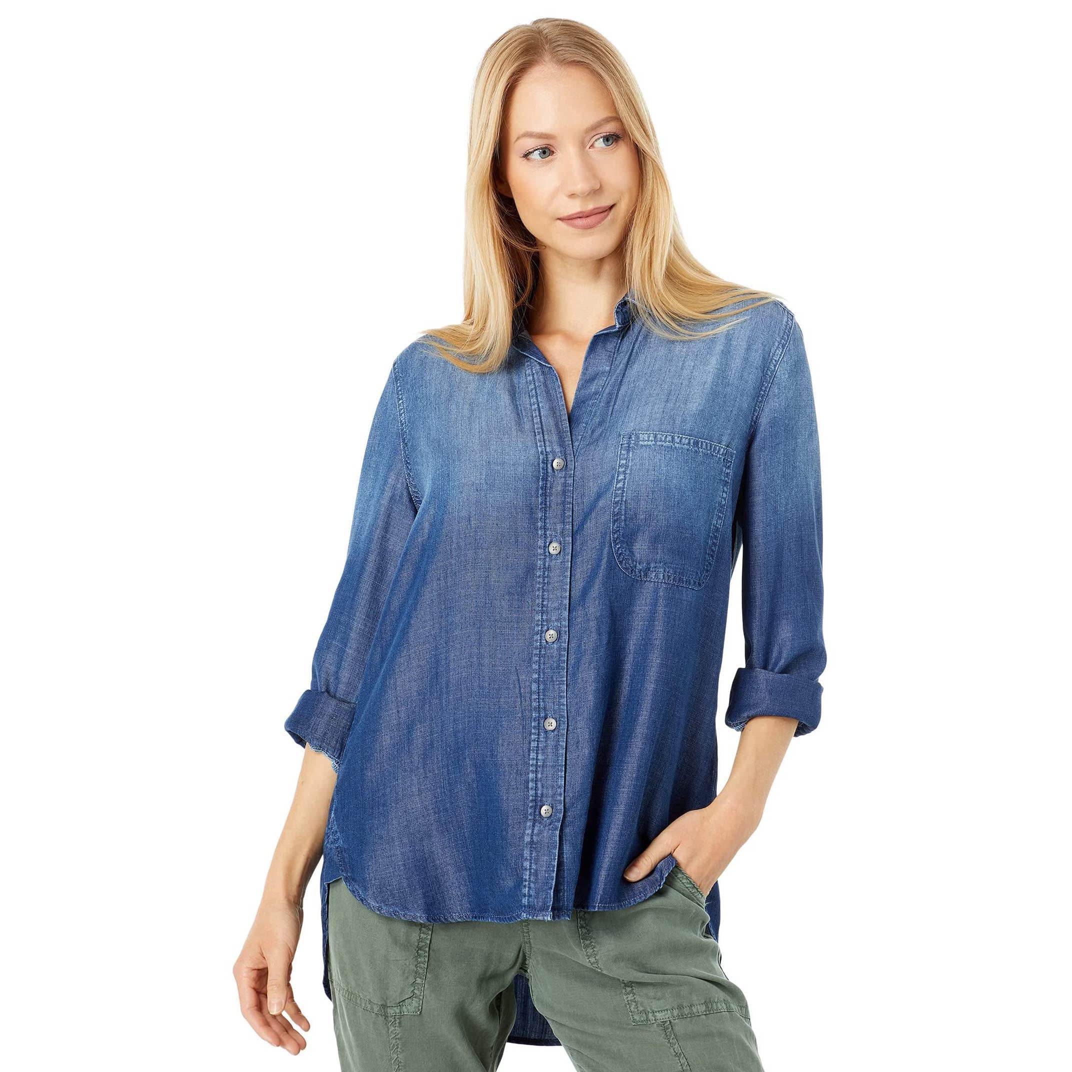 Bella Dahl Clothing | Fray Hem Flowy Moonstone Button Down Shirt