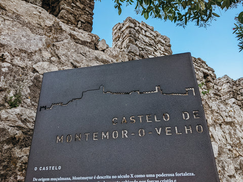Castelo de Montemor-o-Velho metal sign just inside the castle walls