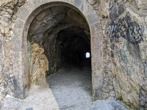 View of the pedestrian tunnel from the Atlantic side toward the São Martinho do Porto bay in Portugal