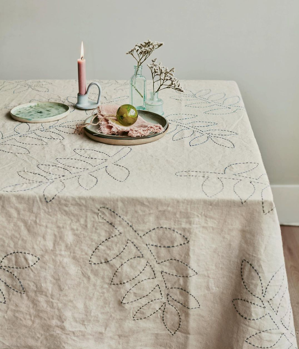 embroidered linen tablecloth