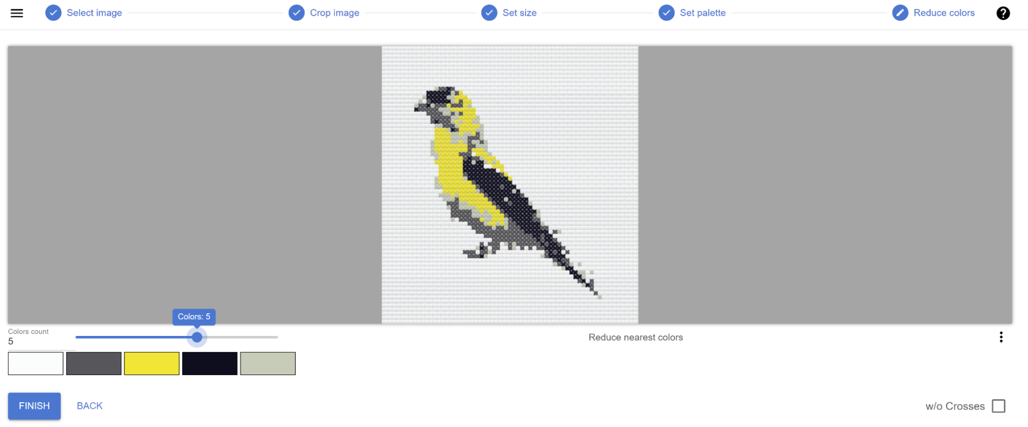editing a bird cross stitch pattern in flosscross
