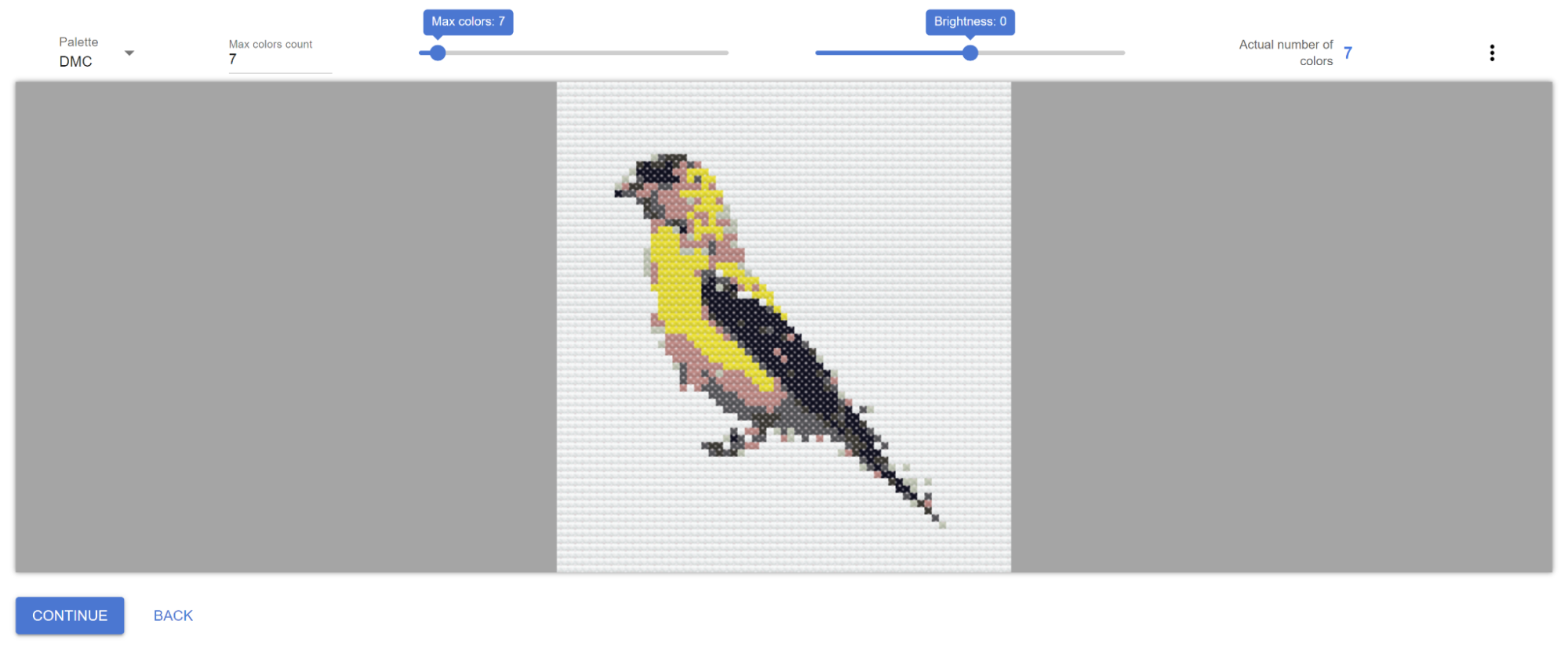 editing a yellow bird photograph in flosscross