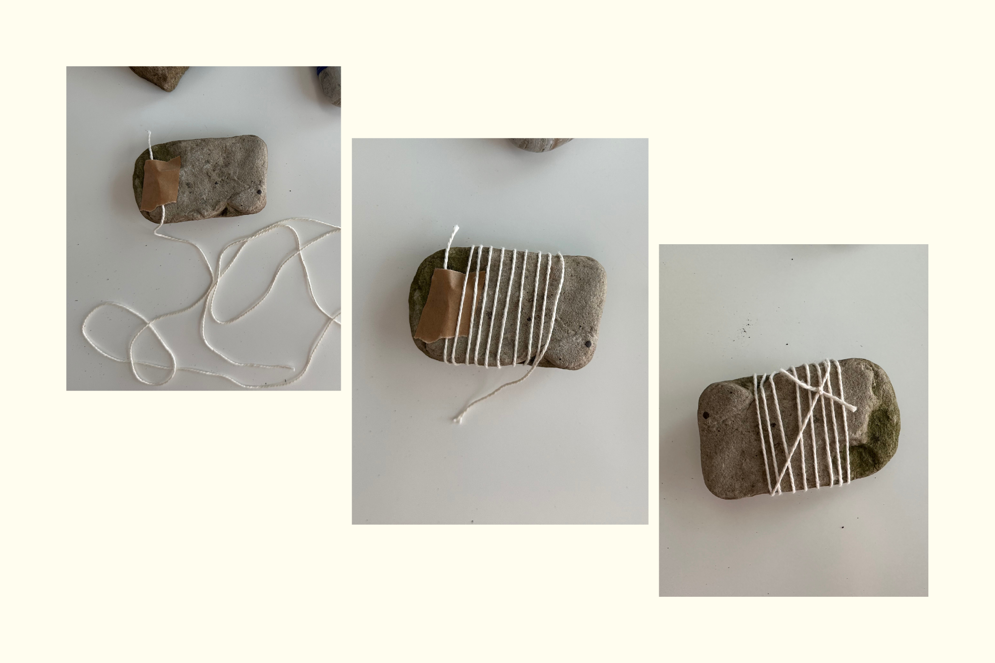 wrapping a rock for weaving