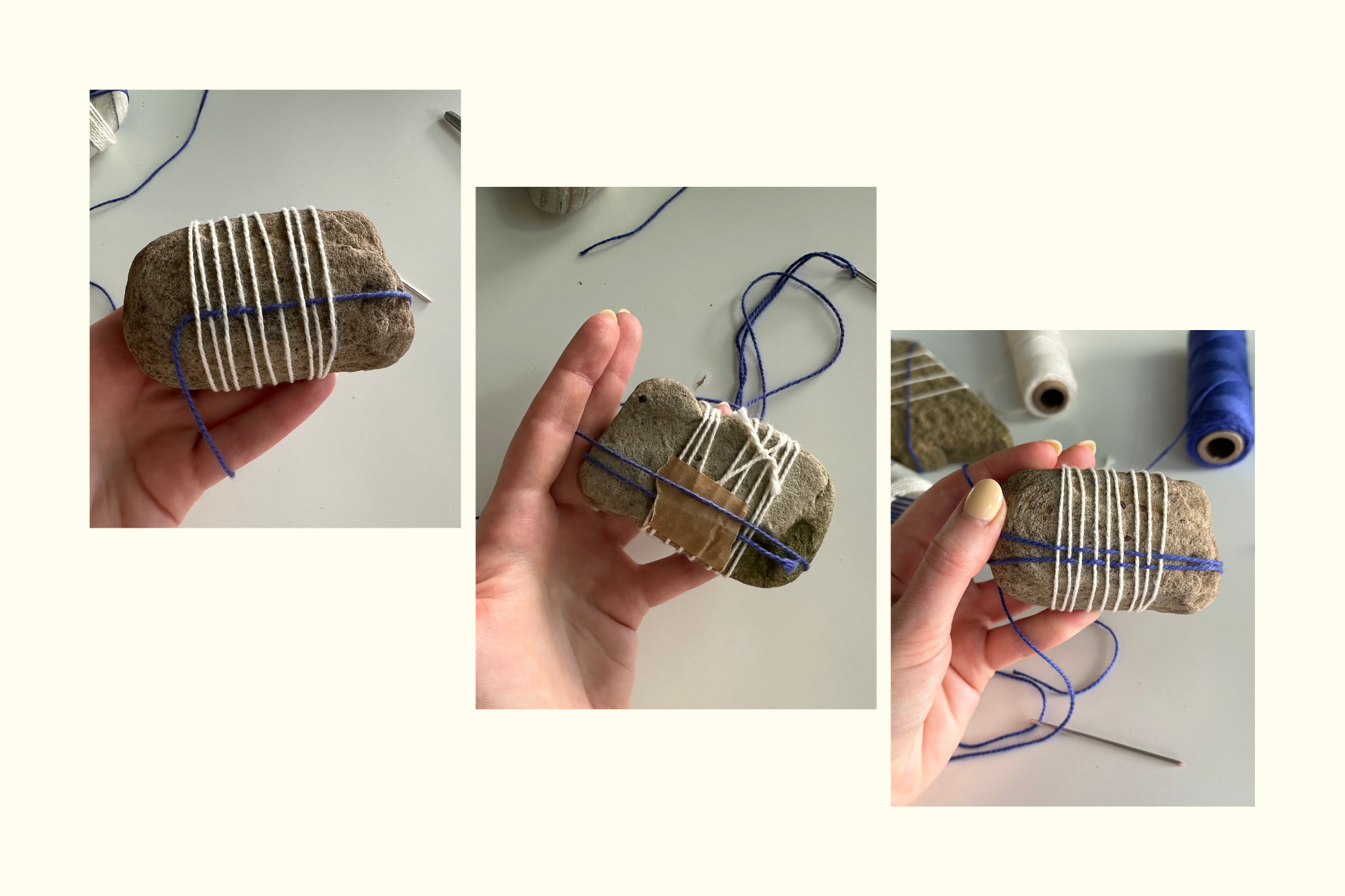 wrapping a rock for weaving