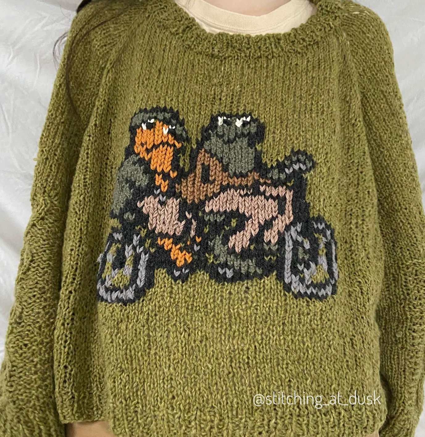 frog and toad graphic hand knit sweater
