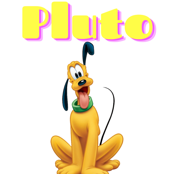 pluto the disney dog sitting with his left ear raised
