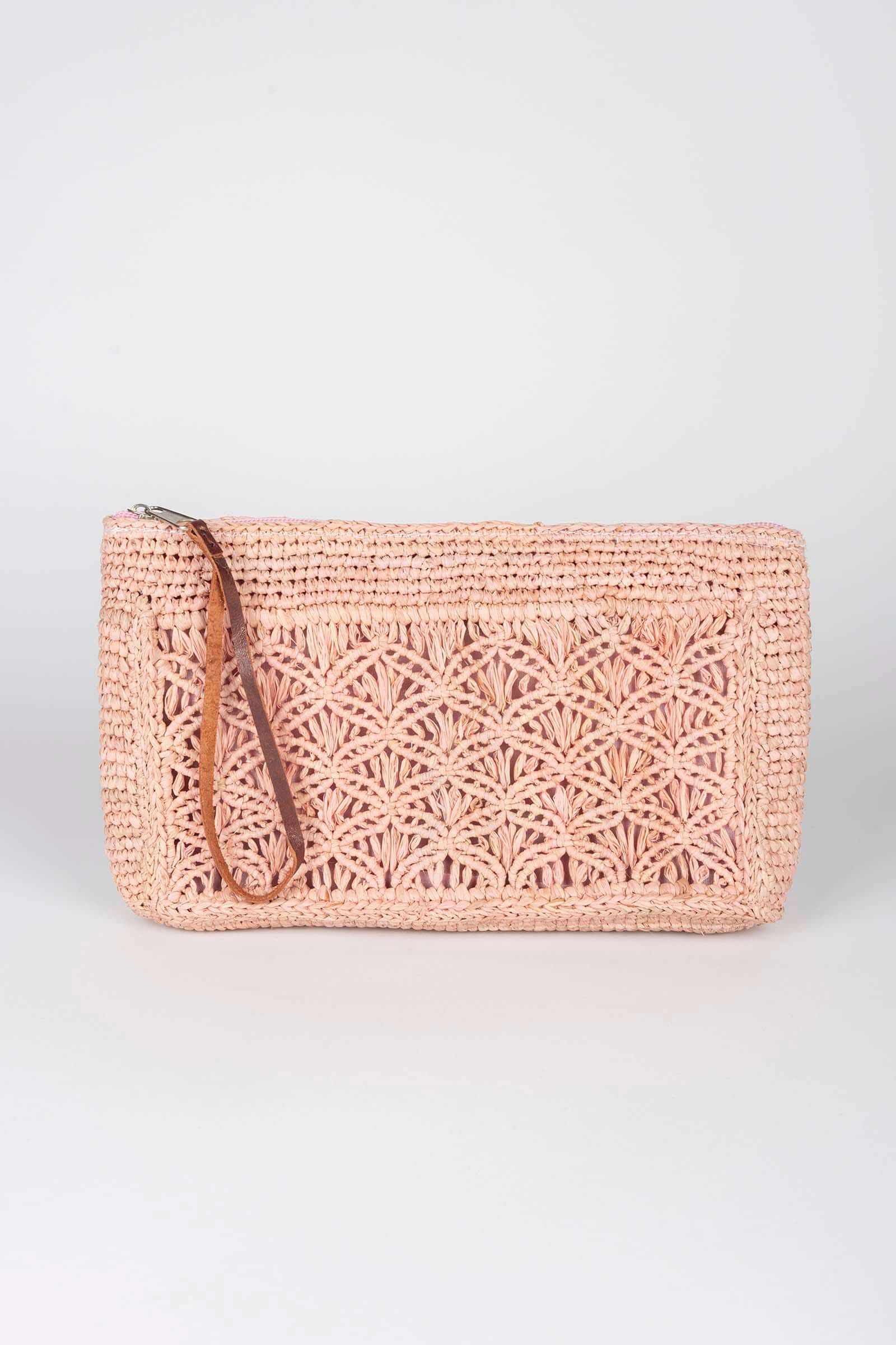 BOLSO DE MANO ELISA JADE RAFIA ROSA