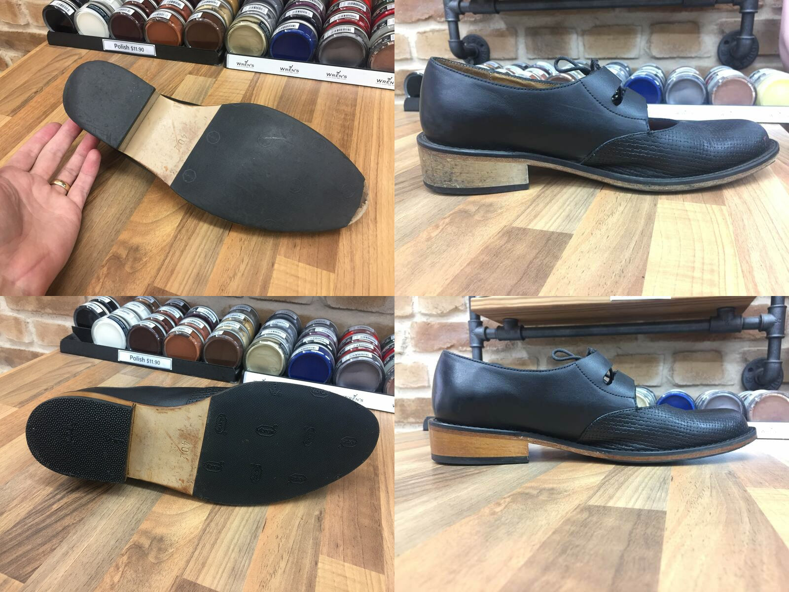 Minnie Cooper Heel and Sole Repair - before and after