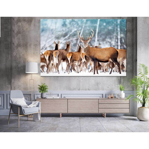A noble deer in the herd №04138 - Canvas Print / Wall Art / Wall Decor / Artwork / Poster