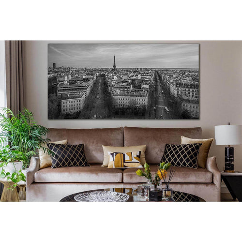 Paris Black And White Panorama №SL837 - Canvas Print / Wall Art / Wall Decor / Artwork / Poster