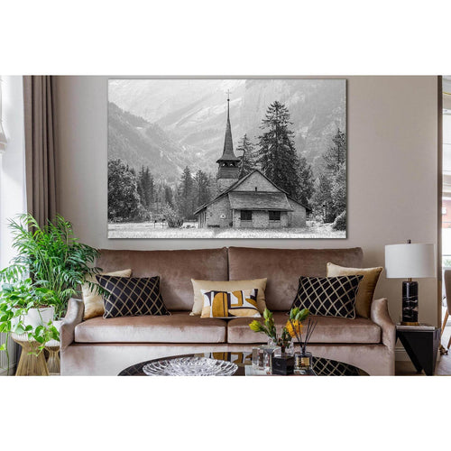 Church In The Mountains Black And White №SL832 - Canvas Print / Wall Art / Wall Decor / Artwork / Poster