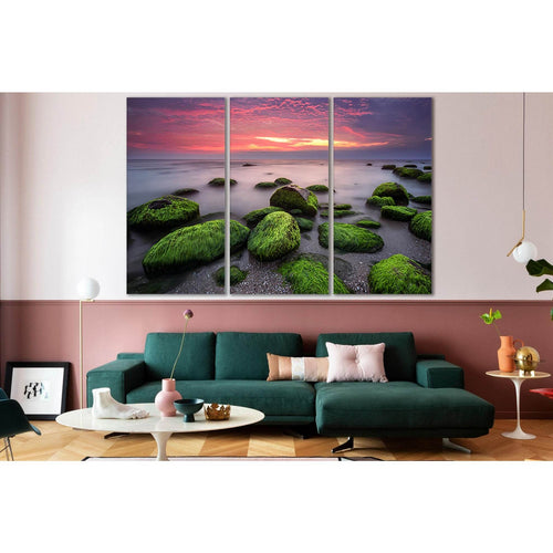 Stones In Moss Sunset №SL239 - Canvas Print / Wall Art / Wall Decor / Artwork / Poster