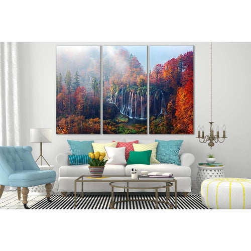 Foggy Waterfall In Plitvice Lakes №SL660 - Canvas Print / Wall Art / Wall Decor / Artwork / Poster