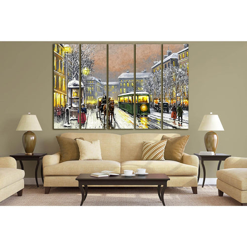 Oil Paintings Old Tram In The Street №SL591 - Canvas Print / Wall Art / Wall Decor / Artwork / Poster