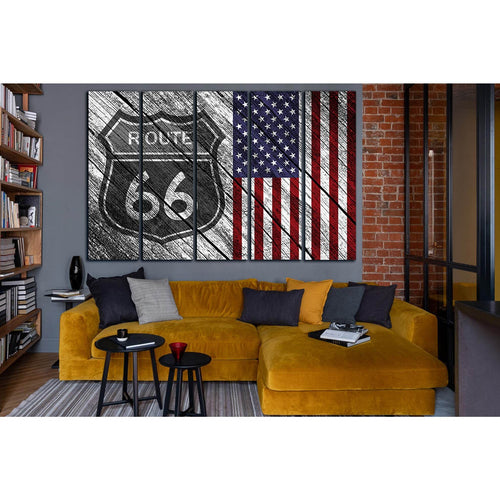 American Flag Route 66 №SL1208 - Canvas Print / Wall Art / Wall Decor / Artwork / Poster