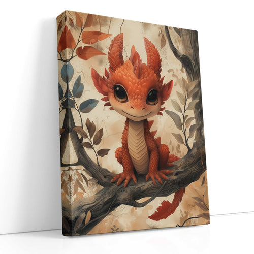 Playful Dragonling Among Fall Leaves - Canvas Print