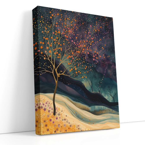 Starlit Tree with Colorful Blossoms - Canvas Print