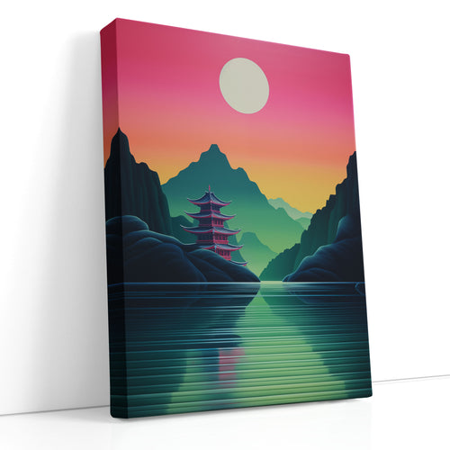 Serene Pagoda Reflection - Canvas Print