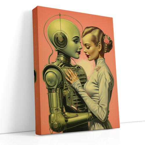 Vintage-Inspired Robotic Love - Canvas Print