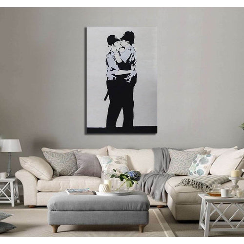 Banksy two policemen kissing - - Canvas Print / Wall Art / Wall Decor / Artwork / Poster