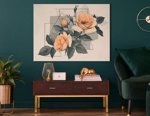 Geometric Line Rose Illustration - Canvas Print