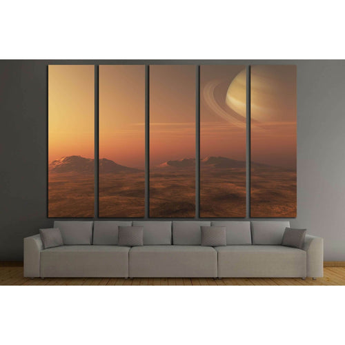 A 3D illustration of a gas giant Planet (Saturn), from a nearby planet or moon №2432 - Canvas Print / Wall Art / Wall Decor / Artwork / Poster