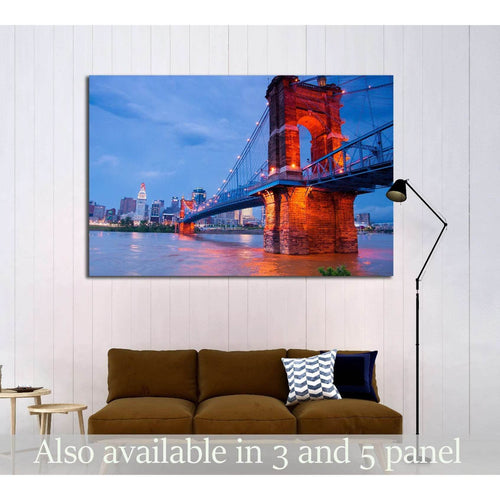 A beautiful aged bridge by the Cincinnati skyline №2240 - Canvas Print / Wall Art / Wall Decor / Artwork / Poster