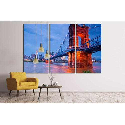 A beautiful aged bridge by the Cincinnati skyline №2240 - Canvas Print / Wall Art / Wall Decor / Artwork / Poster