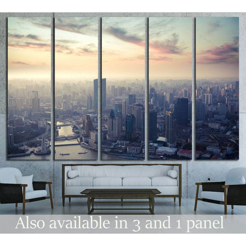 a bird's eye view of shanghai at dusk №2246 - Canvas Print / Wall Art / Wall Decor / Artwork / Poster