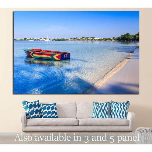 A colorful Jamaican boat floating along the shores of Bloody Bay, Negril №1413 - Canvas Print / Wall Art / Wall Decor / Artwork / Poster