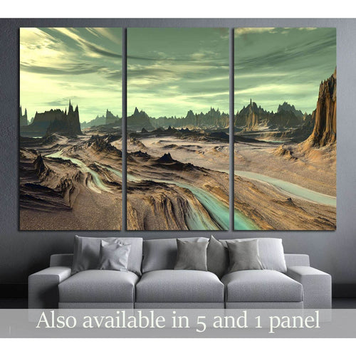 Alien Planet - 3D Rendered Computer Artwork. Rocks and lake №2932 - Canvas Print / Wall Art / Wall Decor / Artwork / Poster